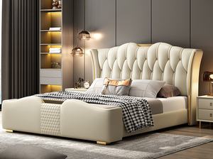 Base de Cama Tapizada de Lujo Italiana, Muebles de Dormitorio Modernos al por Mayor, Camas de Metal con Cuero Sintético, Tamaños King, Queen y Doble - Product Image 6