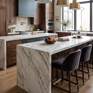 Dalle de comptoir en pierre de quartz de qualité supérieure, motif rose artistique à veines violettes, technologie 3D, pour meuble-lavabo de salle de bain et surface commerciale - Product Image 6