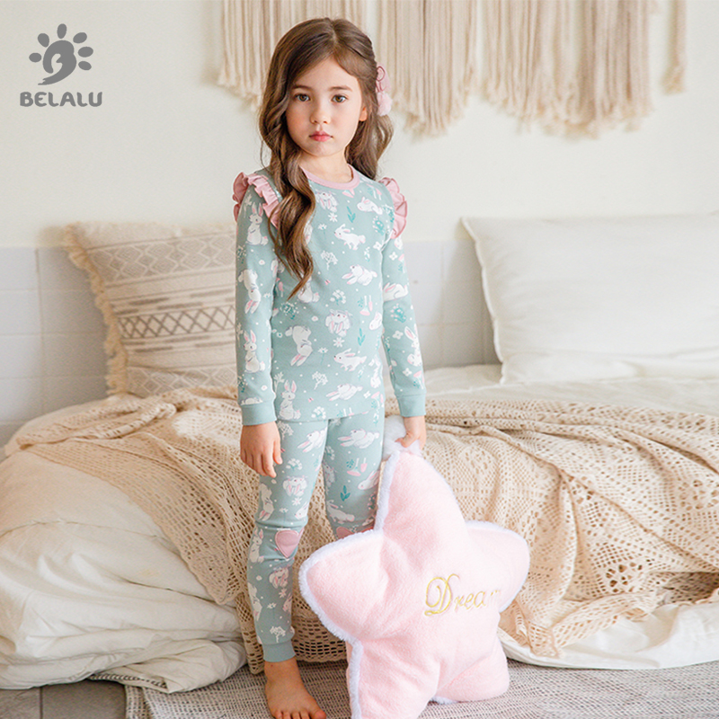 Осенняя одежда BELALU для девочек, осенние брюки из чистого хлопка, зимняя Корейская версия, детское нижнее белье, костюм, теплая Пижама, домашняя одежда