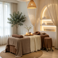 Ensemble de draps de lit de salon de beauté kaki de qualité supérieure Green Top, ensemble de draps-housses pour lit de spa, housse de table de massage, ensemble de 4 pièces