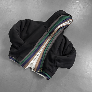 Custom Unisex Drop Shoulder Loose Boxy cropped Zip Up <b>Hoodie</b> 370gsm Fleece <b>Lined</b> New Cardigan puff print <b>hoodie</b> for <b>men</b> - Product Image 4