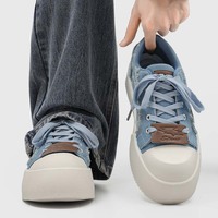 Baskets compensées en toile denim respirante à bout épais, rehaussantes, décontractées, à lacets, pour hommes