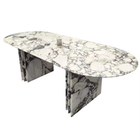 Table à manger ovale moderne extensible et pliable en marbre naturel avec base en métal, design luxueux pour la maison et l'hôtellerie