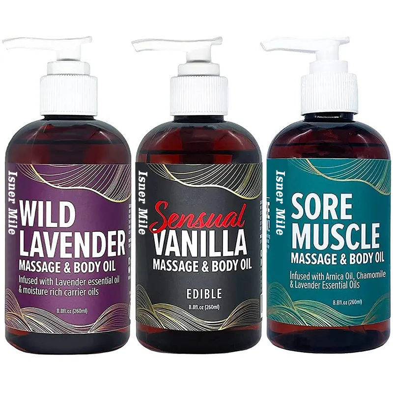 Spa isıtıcı yatıştırıcı lavanta yenilebilir vanilya boğaz kas uçucu masaj yağları