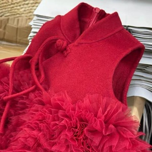 Tongxingyuan Girls Chinese Style Dress Red Wool Mesh Princess New Year Outfit - Product Image 2