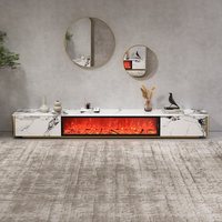 Meuble TV Movvon DSG-003 de luxe léger et moderne avec simulation de cheminée en pierre, design sur pied pour salon et mobilier de maison