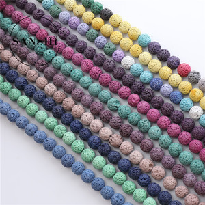 Perles rondes en pierre volcanique de lave de couleur personnalisée en gros pour le modèle de bijoux de femmes de bricolage BJ101 (origine du Zhejiang) - Product Image 2