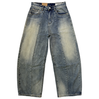 Jean vintage pour homme, délavé, coupe mi-haute, jambe large, avec coutures fendues, style streetwear classique, cinq poches, coupe ample