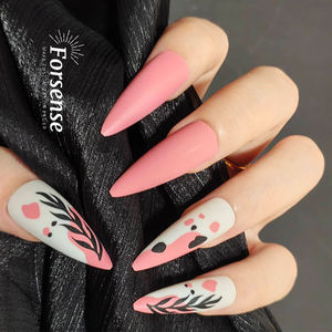 24 Uds Stiletto Long Press on Nails con diseño al por mayor Summer Blush Pink Flower Nails Tips Vintage Garden Matte Salon Nails - Product Image 3