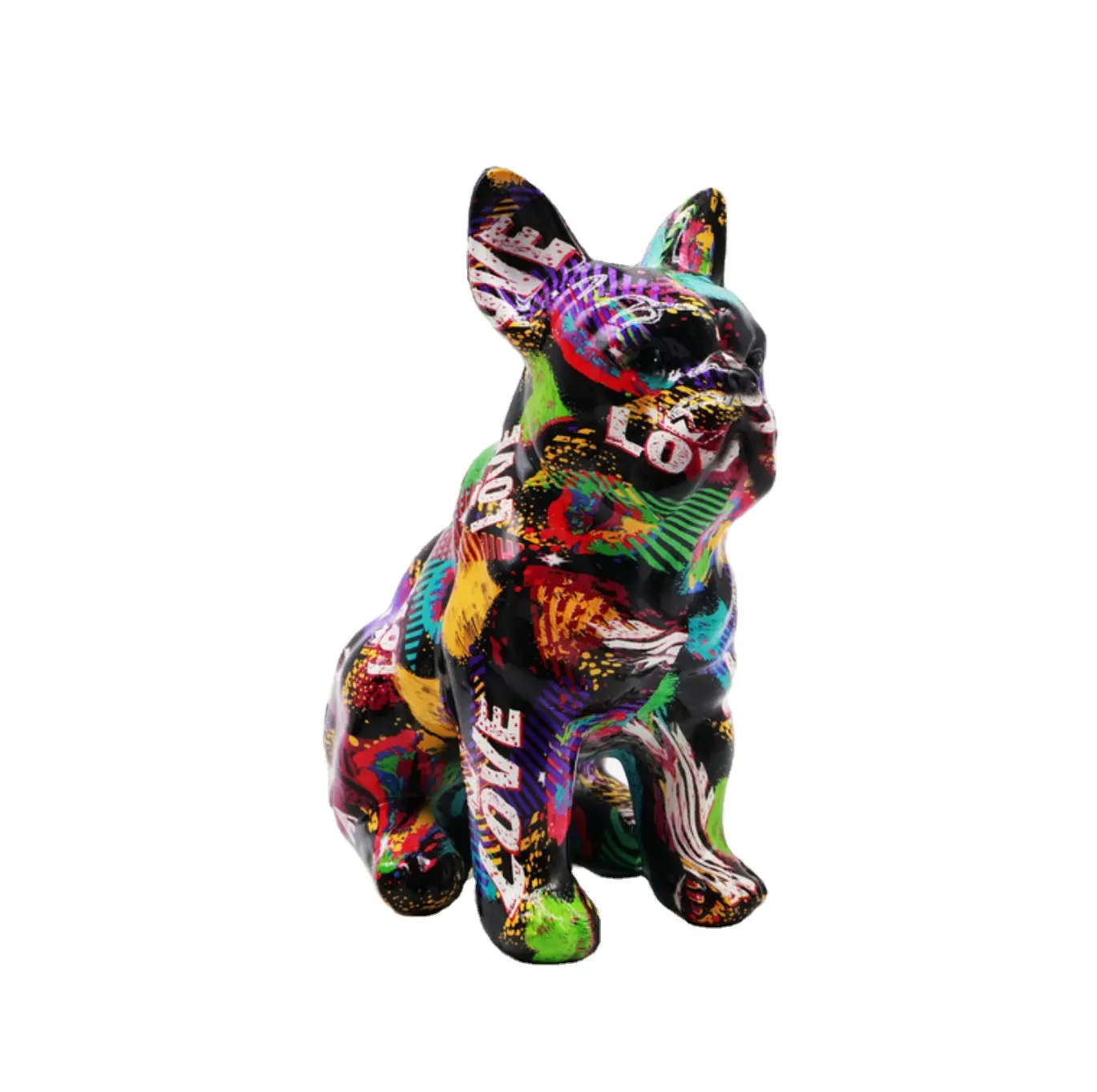 Casa creativa stampa a trasferimento d'acqua Bulldog statua artigianato in resina colorata francese Bulldog statua decorazione Pop Art scultura