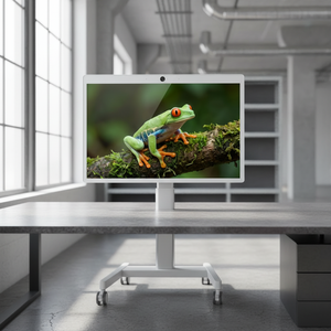 32 Inch LED Backlit White <b>Portable</b> Smart <b>TV</b> Android 15 Touch Screen Floor Standing Monitor 27000mAh Battery 4 Wheel Rolling - Product Image 2