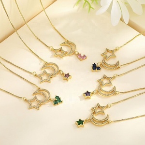 Collier tendance avec breloques en laiton, vente en gros, pendentif étoile en zircon plaqué or 18 carats, bijoux pour femmes, accessoires - Product Image 2
