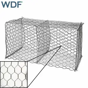 Gaiola de arame farpado para gabão, pedra de controle hexagonal do rio gabion, gaiola de pvc, material galvanizado