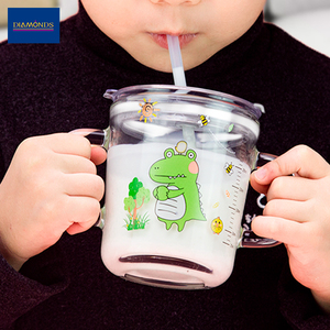 Tasse en <span class=keywords><strong>verre</strong></span> Transparent <span class=keywords><strong>avec</strong></span> <span class=keywords><strong>paille</strong></span> pour enfants, 380Ml, à Double poignée, bon marché, usine directement en chine - Product Image 4