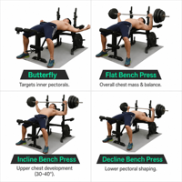 Banc de musculation pliable multifonctionnel réglable avec support pour haltères et barres pour la salle de sport