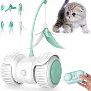 Popolare Giocattolo per Gatti Ricaricabile USB con Telecomando, Auto Giocattolo Rotolante Portatile con Piuma Sostituibile per Negozi di Forniture per Animali Domestici e Vendita all'Ingrosso - Product Image 1
