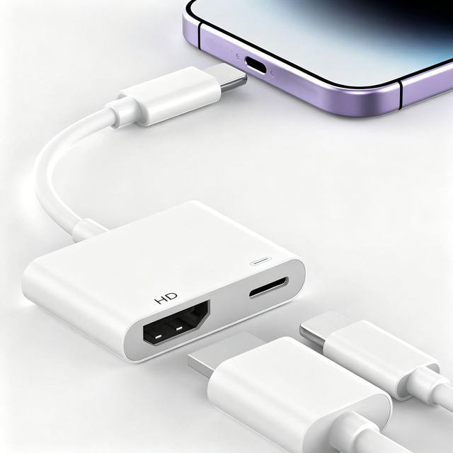 USB C to HD Digital Audio and Video Adapter for IOS/Type-C 1080P Video/Audio Synchronization Screen Converter with Charging Port