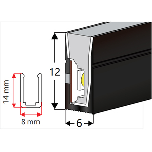 Tubo de neón de silicona para flexión lateral, 3 lados, color negro, 6x12mm - Product Image 2