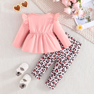 Ropa Infantil para Niña, Primavera-Otoño, Blusa con Estampado de Cara Sonriente y Mangas con Volantes, Pantalones Casuales, Conjunto Sencillo para el Día a Día - Product Image 6