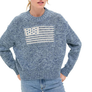 <span class=keywords><strong>Pull</strong></span> en tricot personnalisé pour femmes en gros 100% coton col rond Intarsia <span class=keywords><strong>drapeau</strong></span> événements patriotiques rassemblements de festivals Design nostalgique - Product Image 1