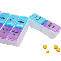 Hebdomadaire AM PM 2 fois par jour bleu violet plastique pilule rangement organisateur distributeur étui à vitamines 7 jours capsule boîte impression personnalisée