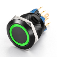Bouton poussoir mécanique en alliage d'aluminium 12V 3A, IP65, 1NO1NC, anneau LED lumineux, commande industrielle