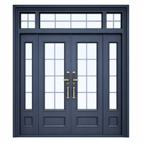 Porte d'entrée moderne en acier et verre à 4 panneaux avec transom, porte extérieure de sécurité double avec panneaux latéraux