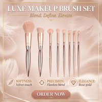 Vente en gros 8 pièces ensemble de pinceaux de maquillage or rose luxe poils souples nouveau style outils de beauté ensemble complet avec sac en cuir artificiel