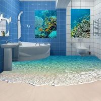 Papier peint mural auto-adhésif personnalisé pour sol, impression 3D d'ondes de mer, autocollants 3D pour sol