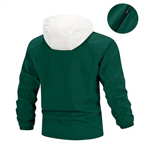 <b>Men's</b> Windproof Breathable Eco-Friendly Racer <b>Jacket</b> Detachable Hood Quarter Zip Casual Winter Green <b>White</b> Color Slight Stretch - Product Image 2