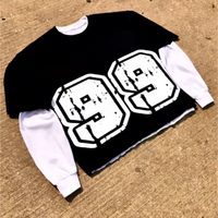 T-shirt à manches longues surdimensionné pour homme avec imprimé 99 et motif croisé, t-shirt crop top surdimensionné