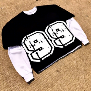 Camiseta de manga larga extragrande para hombre con estampado 99 y diseño cruzado, top corto extragrande - Product Image 2