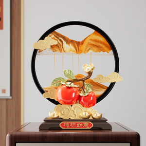 Ornement de peinture au sable Persimmon Ruyi, style chinois, décoration intérieure, salon, meuble TV, cadeau de pendaison de crémaillère - Product Image 1