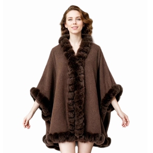 Chales de Piel Sintética de Conejo para Mujer con Ribete de Pelusa, Manga Murciélago Casual, Capa Sólida para Oficina, Trabajo, Hogar y Calle - Product Image 5