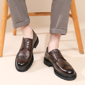 2026 Spring New Style Genuine Leather Men's Formal Shoes Brown British Style High-<b>Heeled</b> Business Shoes Men - Product Image 6