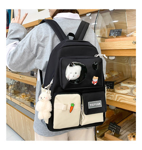 Middle School <b>Pack</b> New Korean the Bear Doll <b>Pack</b> for Girls Five Canvas Junior High Collage <b>Bag</b> for Girls - Product Image 5