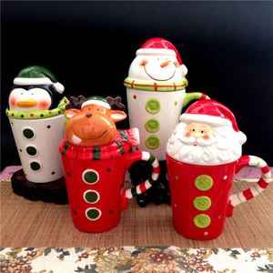 Holiday Drinkware Christmas Party Supplies Xmas Coffee Mugs Water Cup 3d Santa Claus Ceramic Mugs with Lid - Product Image 1