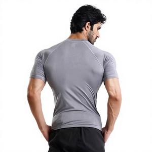 Camiseta Deportiva de Compresión para Hombre, Color Gris, Manga Raglán, Corte Ajustado, Secado Rápido, Cuello Redondo, Tejido de Poliéster - Product Image 4
