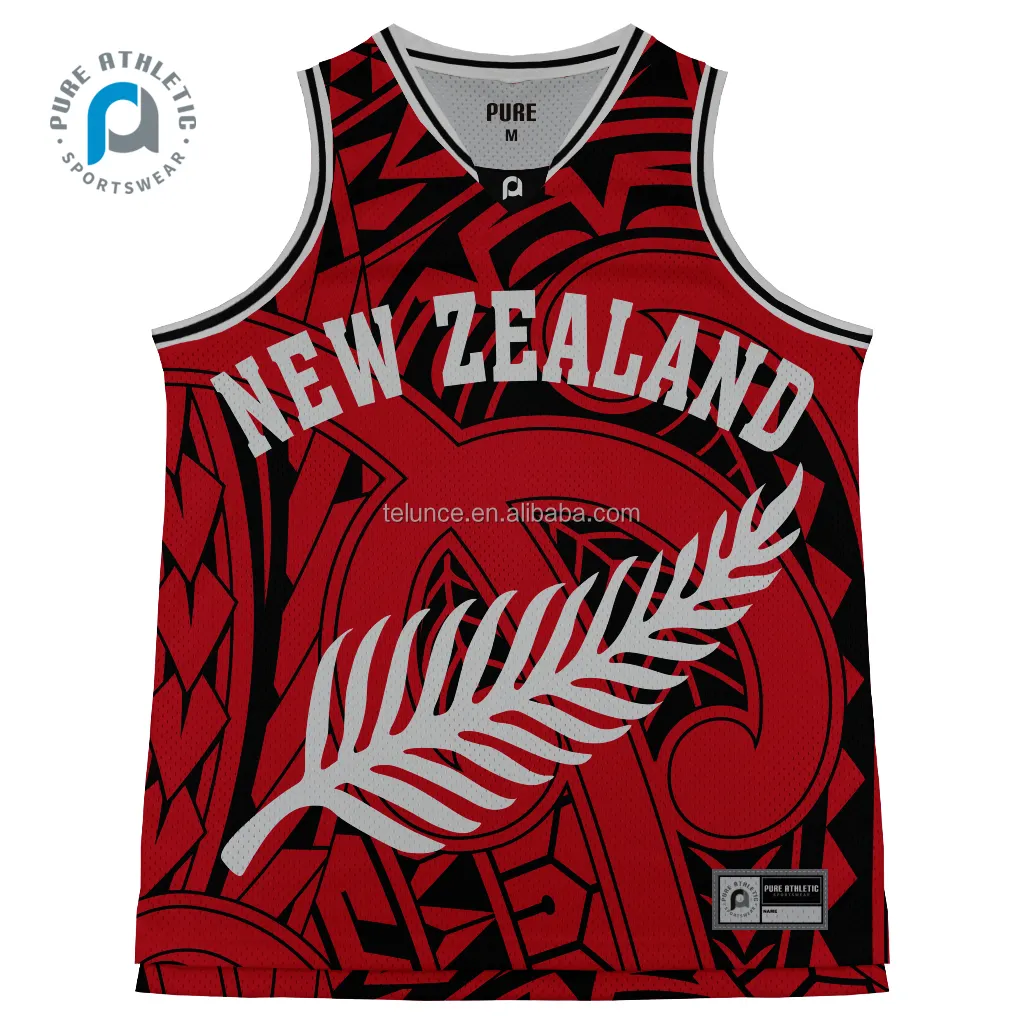 Pure Wholesale Cheap sublimation quality Mesh Shirt Custom nz polynesian Jersey Stitch female red Basketball Uniforms for boys