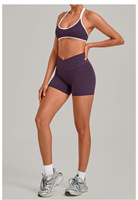 Ensemble de yoga 2 pièces pour femme avec logo personnalisé, soutien-gorge de sport contrastant et short taille en V, tenue de sport pour la course à pied