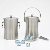 Ember Es Batu Stainless Steel 3L Dua Lapis dengan Penjepit Tutup, Perlengkapan Bar untuk Pesta