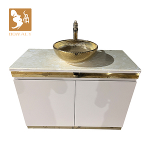 Lavabo de comptoir en marbre personnalisable, équipement de salon écologique commercial en or pour centre commercial et salon - Product Image 2