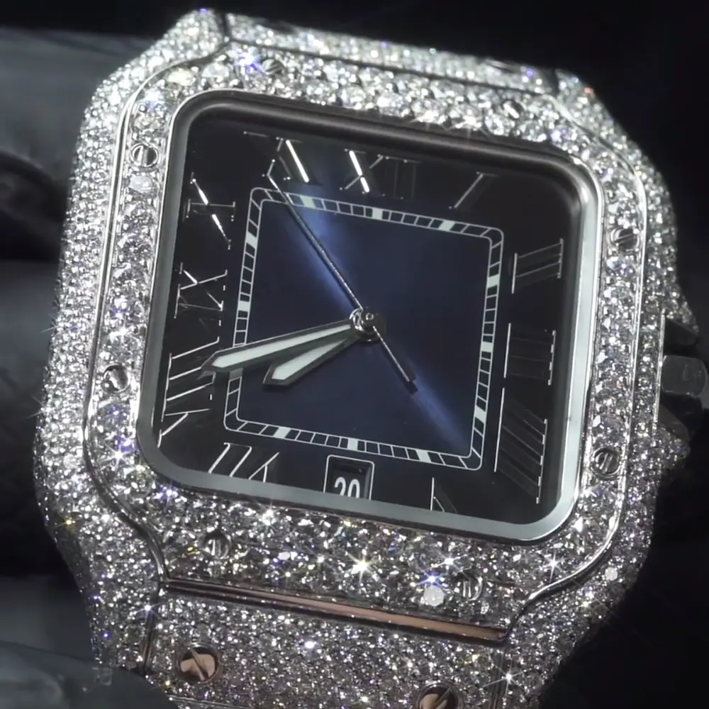 Promotional Top Quality Luxury Manual Mechanical Luminous Custom Moissanite Watch