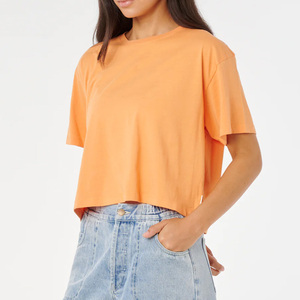 เสื้อยืดคอตตอนทรงครอป คอโอ แขนสั้น ชายเสื้อยาวขึ้น ใส่สบายสำหรับคนสูง เหมาะกับหน้าร้อน ไซส์ใหญ่ ขายส่ง - Product Image 1