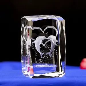 Kristal üst sınıf K9 3D kristal yunuslar onur özelleştirilmiş hayvanlar kristal hatıra hediyeler
