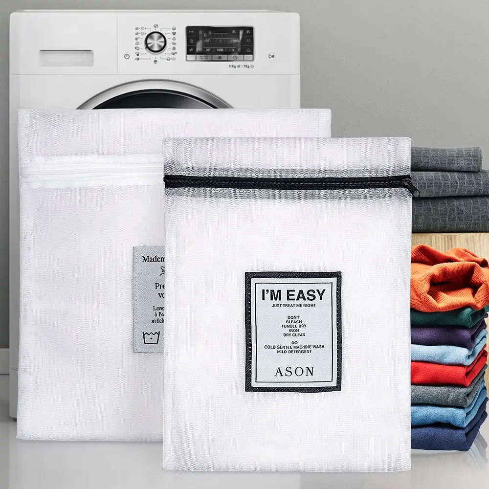 Özel logo çift katmanlı fermuarlı file çamaşır torbası büyük katlanabilir giyim iç çamaşırı koruyucu yıkama sutyen iç çamaşırı yıkama çanta