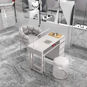 k Modern Light Gray <b>Nail</b> Table Salon Workstation Wooden Beauty <b>Desk</b> with Drawers Storage for Manicure Studio sold separately - Product Image 3