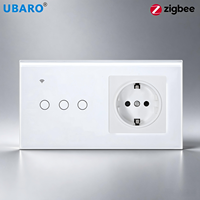 UBARO Zigbee Tuya – interrupteur mural intelligent, prise standard européenne, panneau en verre trempé à 3 postes, fonctionne avec Alexa Google Home, commande sans fil