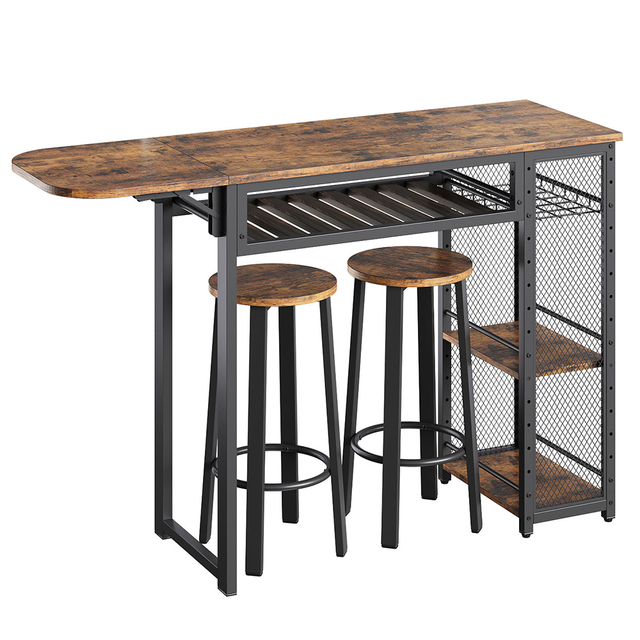 Home Traditional Wood Bar Dining Pub Table and Chairs Set with Storage Shelves for Apartment