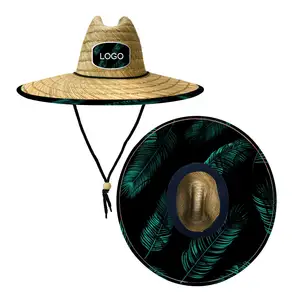 Оптовая продажа, тропический солнцезащитный козырек с широкими полями, соломенные пляжные шляпы, устойчивые к ультрафиолетовому излучению, из натурального материала, соломенные солнцезащитные шляпы lifeguard